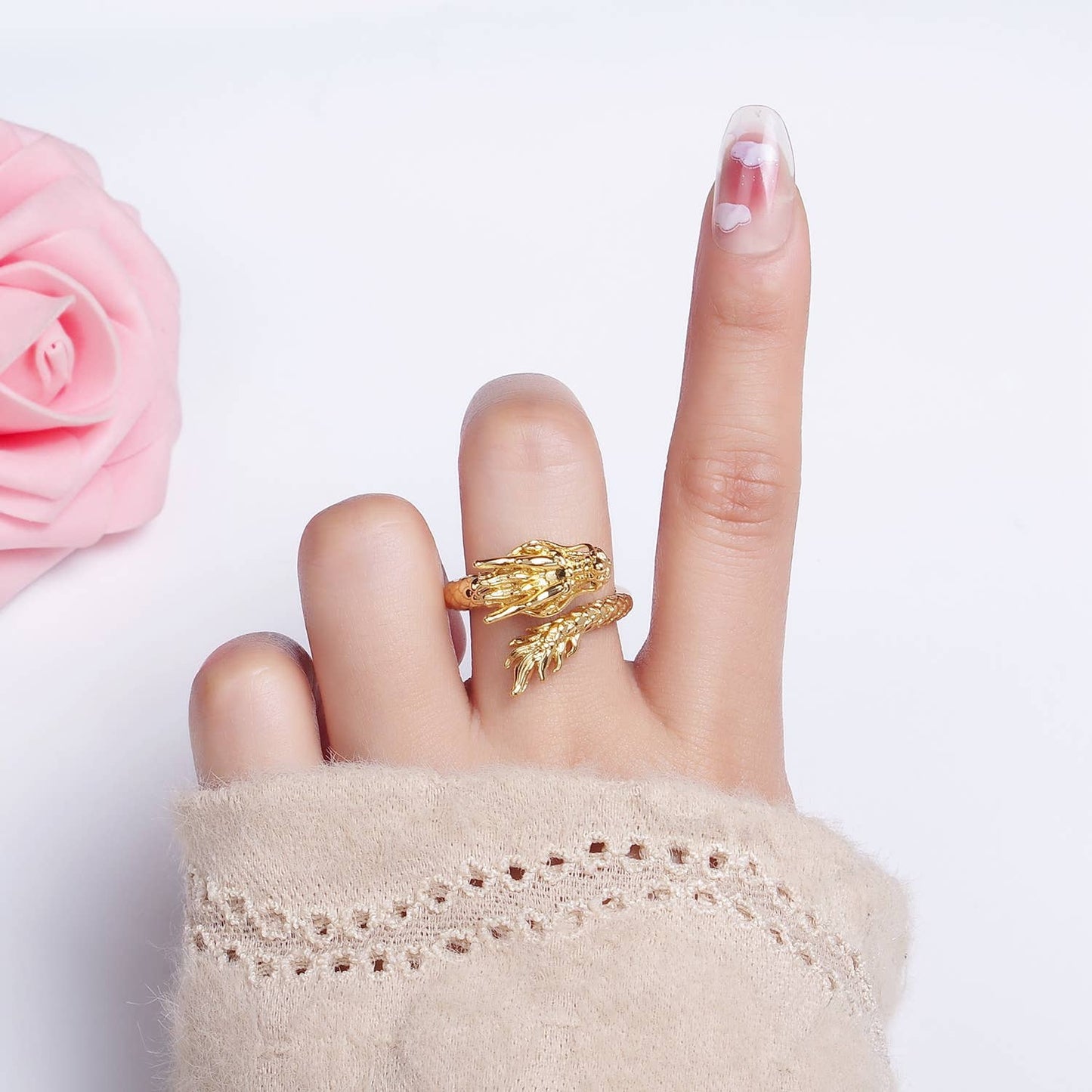 14K Gold Filled Artisan Scaled Dragon Wrap Ring | O1360
