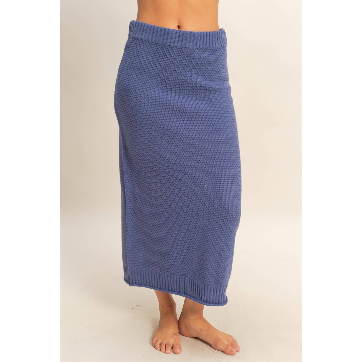 Textured High Neck Sweater & Skirt Set