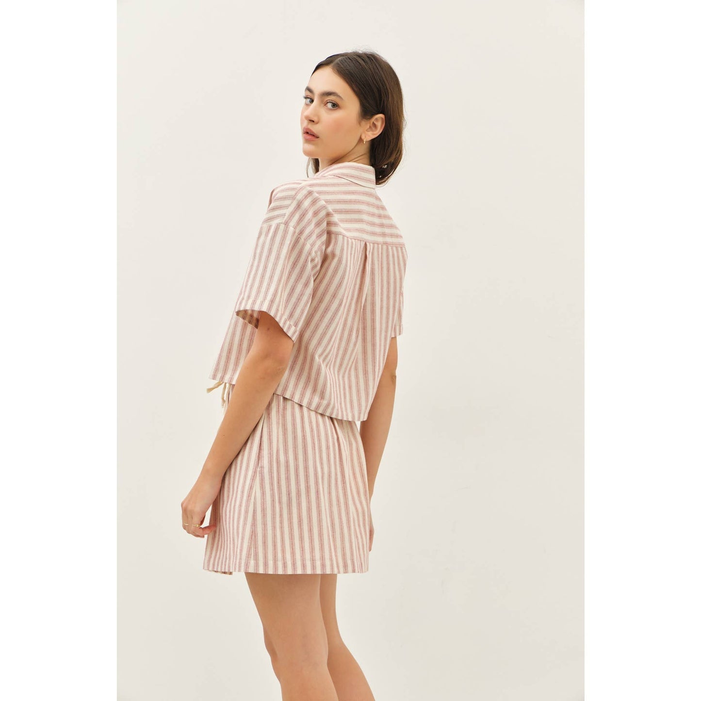 STRIPE MINI SKIRT WITH ELASTIC BAND AND POCKETS