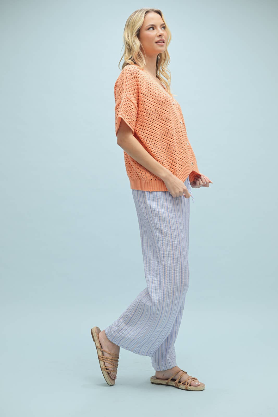 OPEN KNIT BUTTON-UP SWEATER TOP / WL24-9774