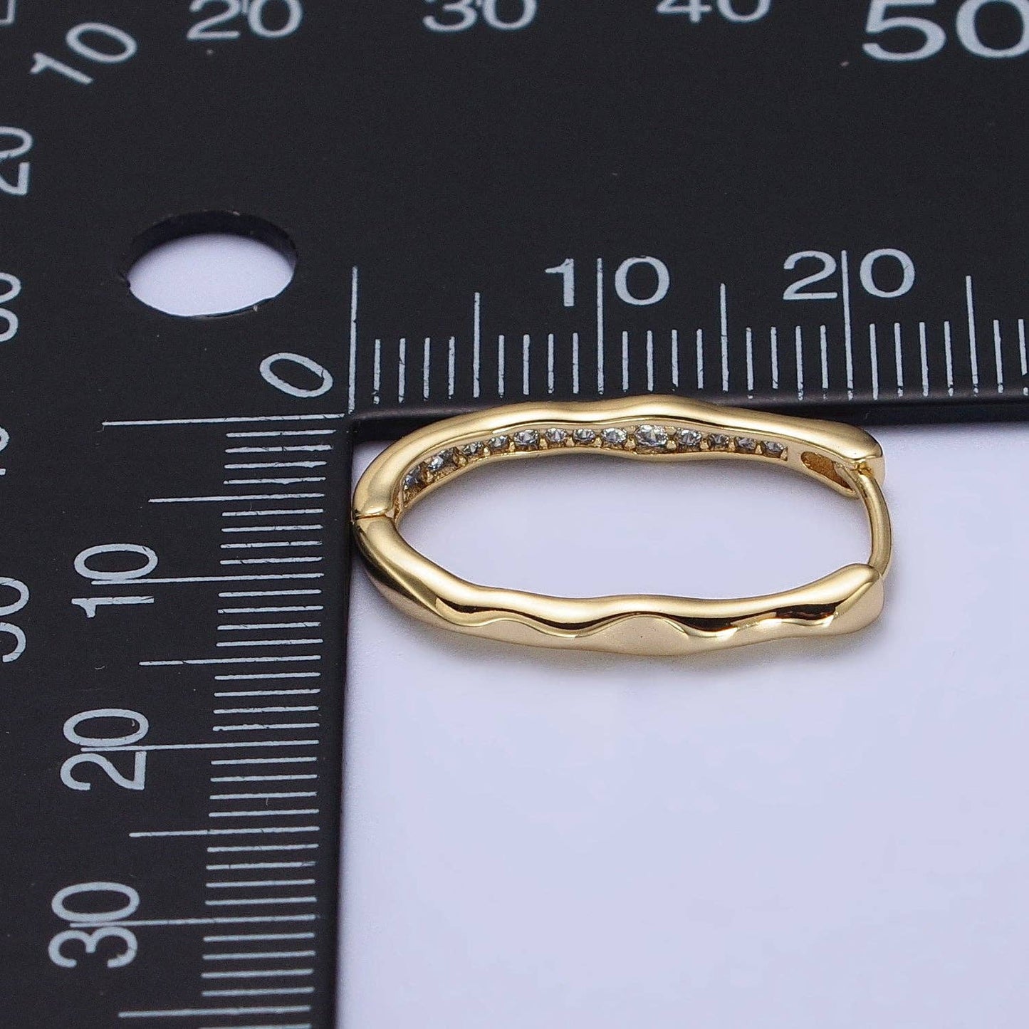14K Gold Filled Oblong Hammered Geometric Micro Paved Hoop Earrings | AB266