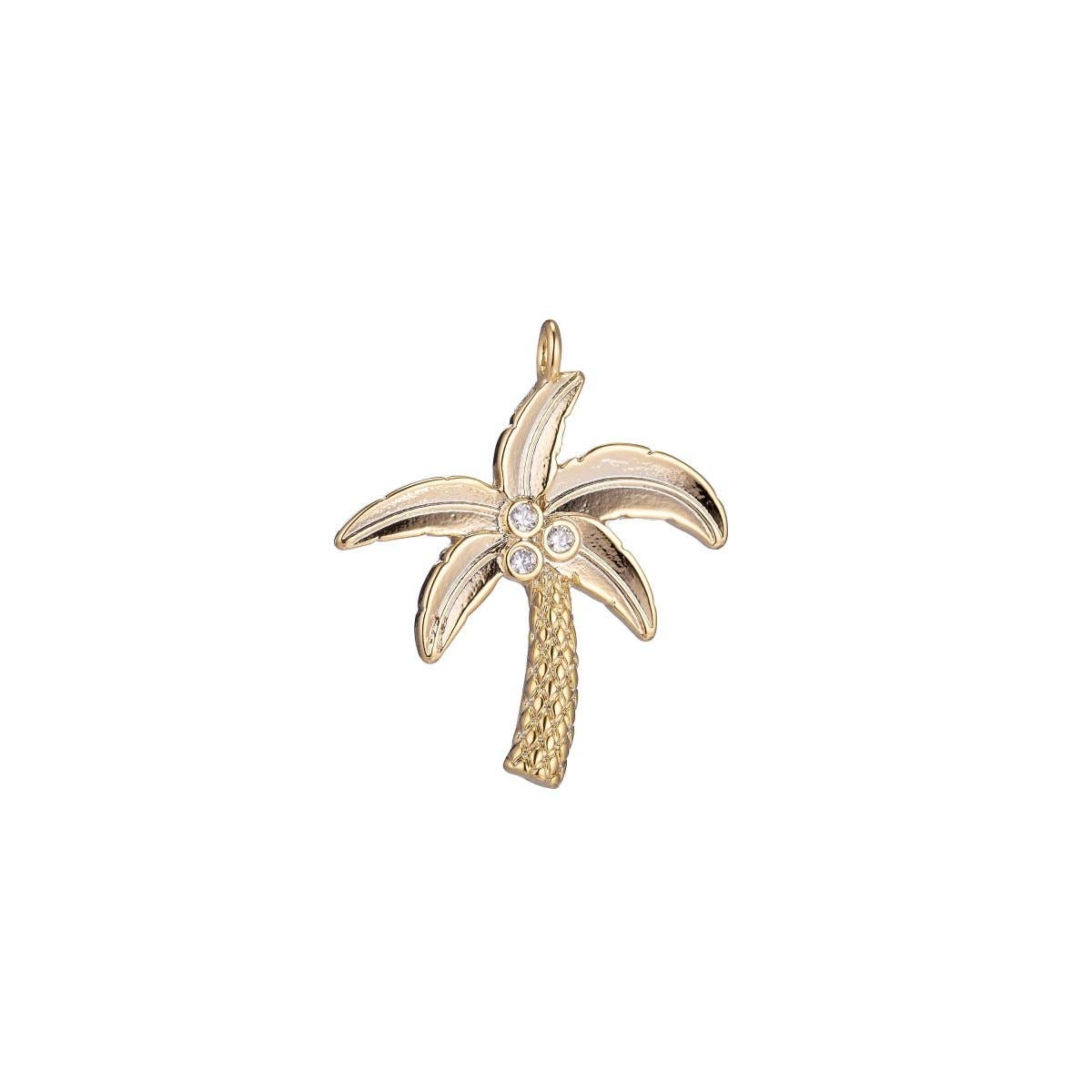 Dainty 18k Gold Filled Palm Tree Charm Tiny Coconut Tree Charm in CZ Charm for Bracelet Necklace Earring MakingC-348