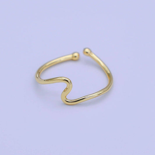 Minimalist Ring Gold Open Ring Wave Curvy Ring, Thin Ring Gold Ring Dainty Stackable Ring Adjustable Ring.R-084