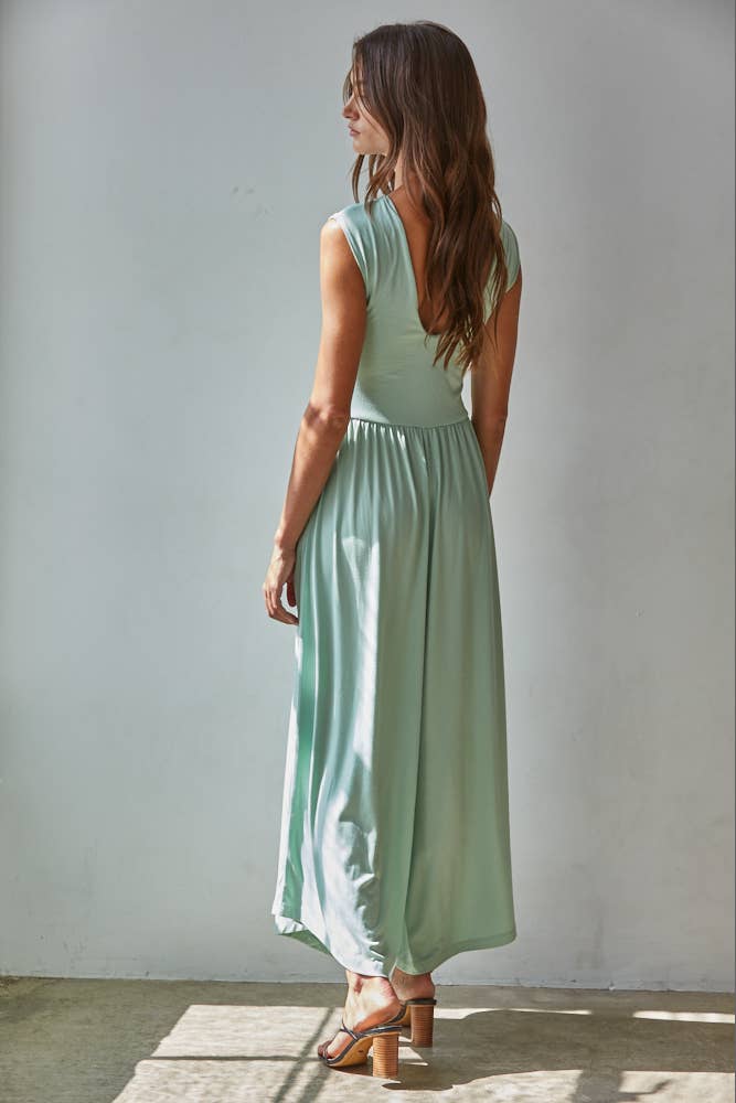 L9334 | Knit Polyester Spandex Open Back Wide Leg Jumpsuit