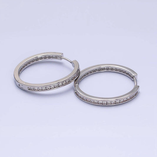 Gold Filled 30mm Clear CZ Lined Endless Hoop Earrings