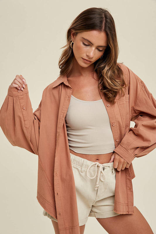 COTTON BALLOON SLEEVE SHIRT WITH SIDE SLITS / WL23-8139