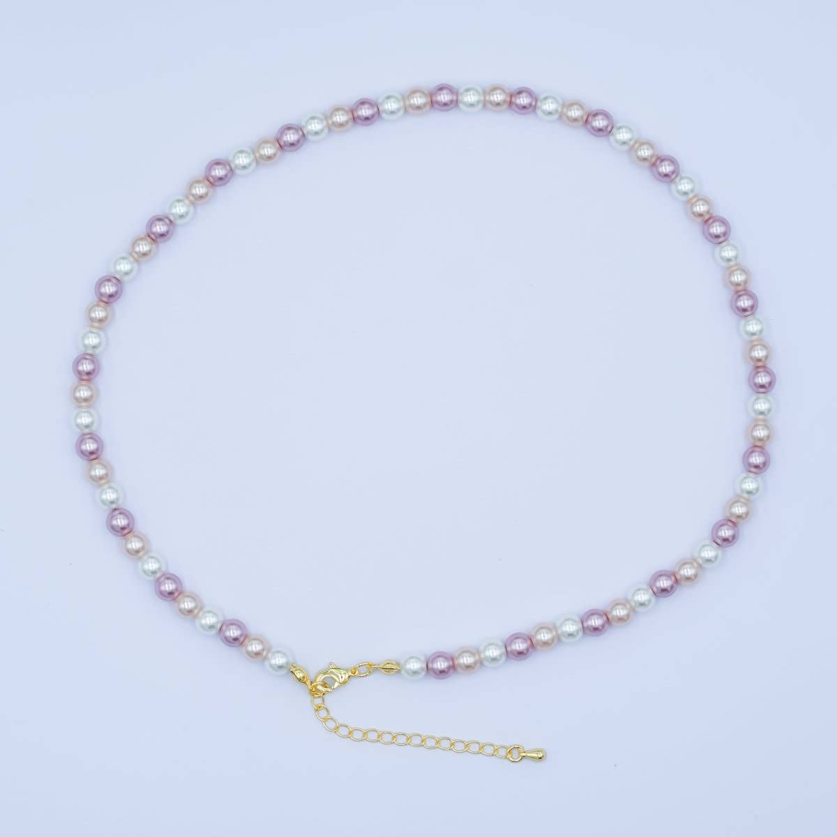 24K Gold Filled 4mm, 6mm Gradient White-Pink-Purple Shell Pearl 17 Inch Necklace | WA-2791 WA-2792