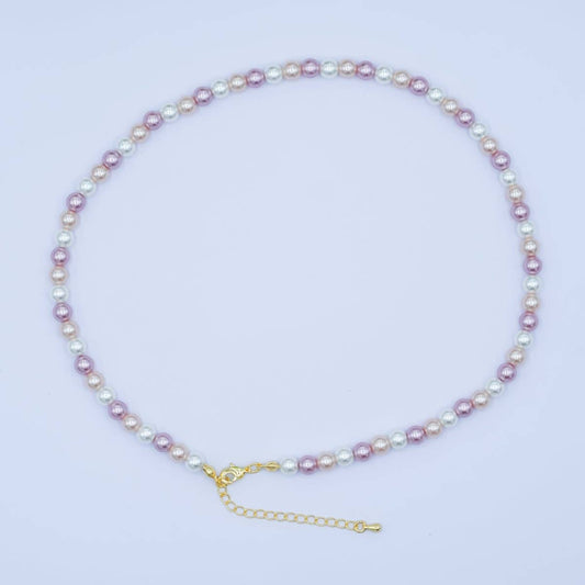 24K Gold Filled 4mm, 6mm Gradient White-Pink-Purple Shell Pearl 17 Inch Necklace | WA-2791 WA-2792