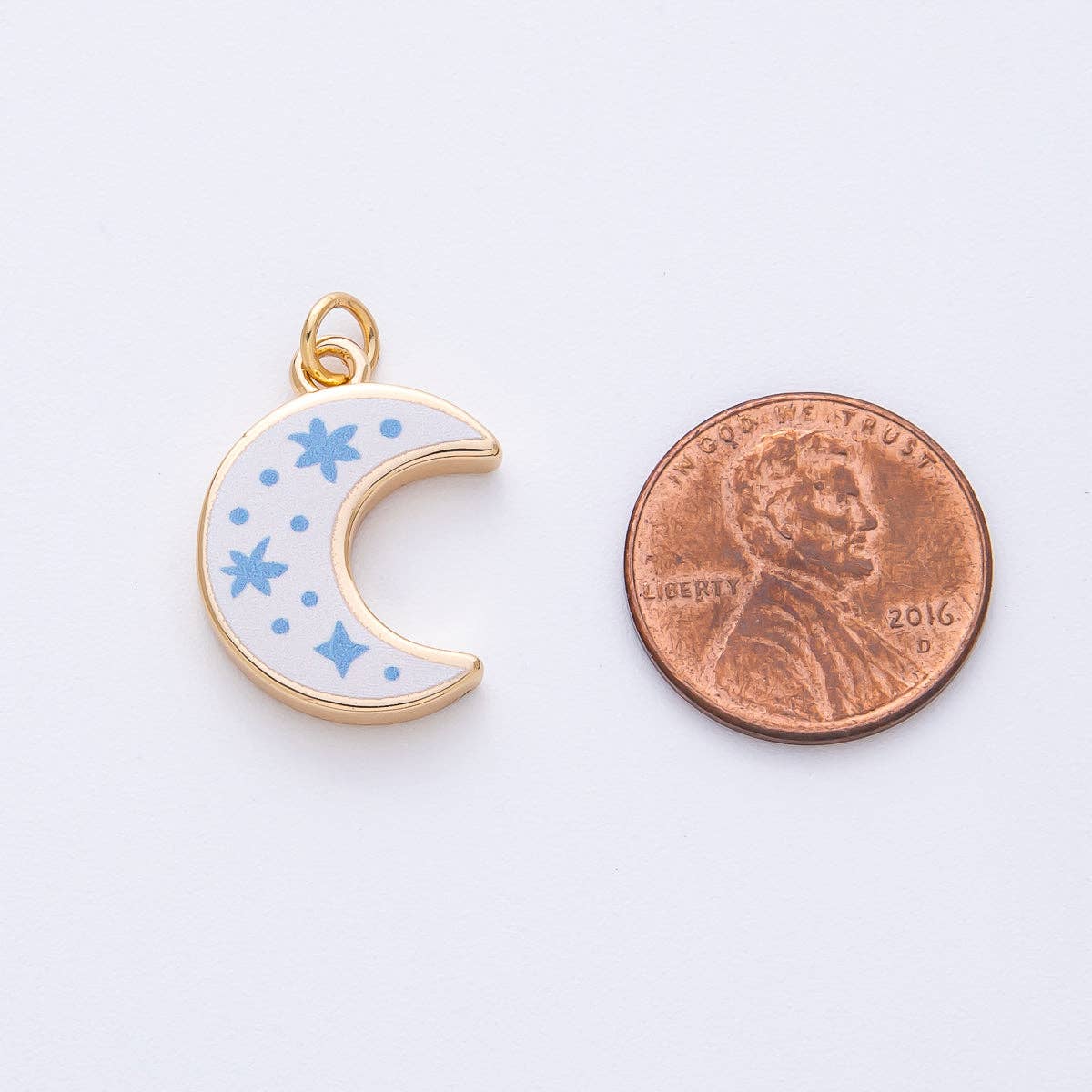 18K Gold Filled 21mm Blue Enamel Crescent Moon Celestial Charm | AF1612