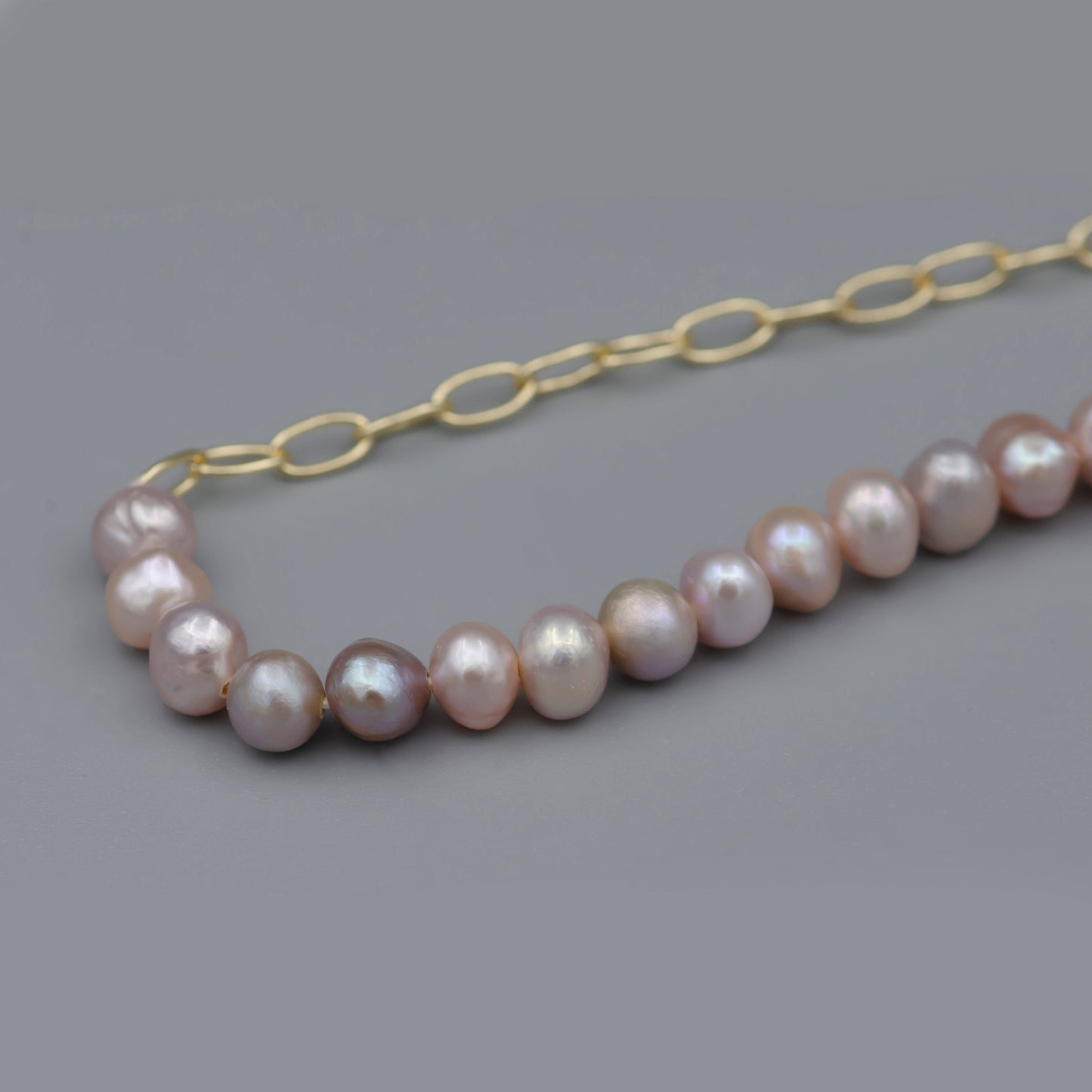 BLOWOUT 4mm Pink-Purple Pearl Half Cable Link Chain Necklace