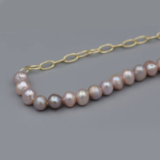 BLOWOUT 4mm Pink-Purple Pearl Half Cable Link Chain Necklace