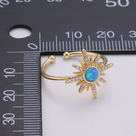 Dainty gold Sun ring , Moon Sun Ring, Blue Opal Ring Gold, S