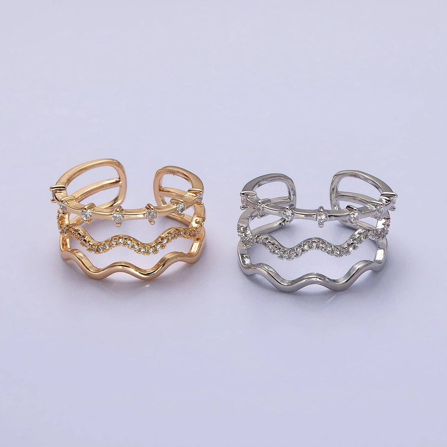 Dainty Gold Wavy Ring Triple Layer Gold Ring adjustable Minimalist Jewelry Stackable R-092 AA-1249