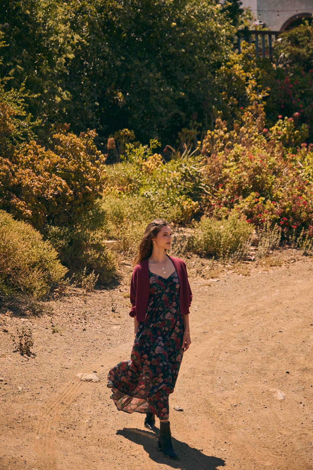 LOVE LETTER TO AUTUMN FLORAL CRINKLED MAXI SMOCKED DRESS