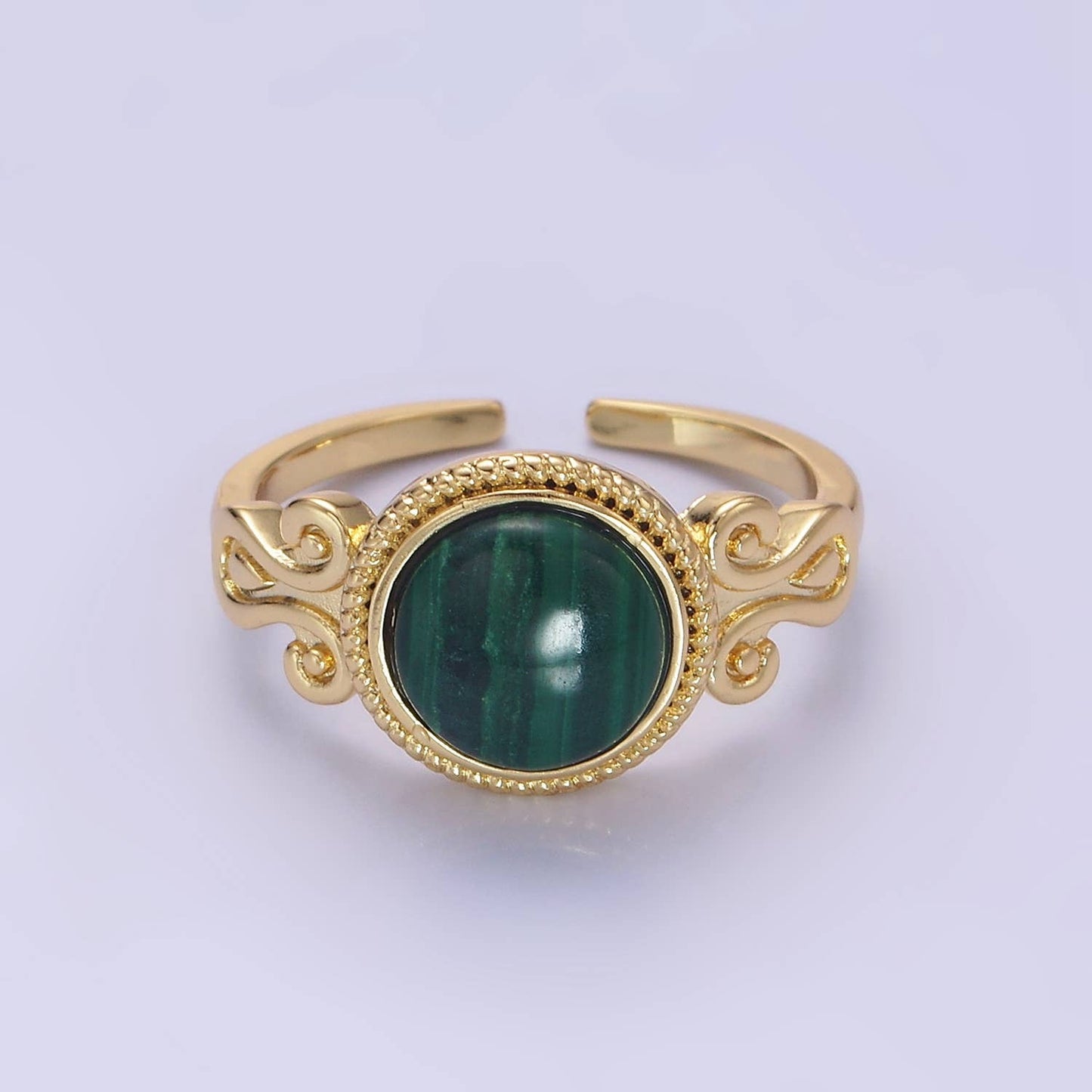 14K Gold Filled Malachite Croissant Bezel Artisan Ring