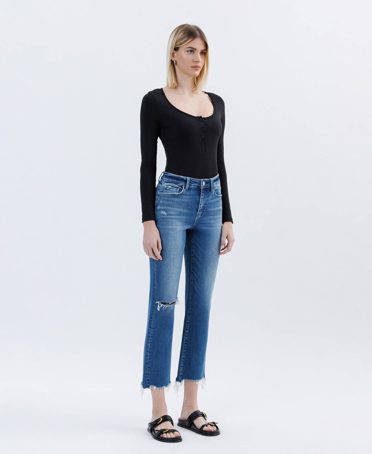 HIGH RISE DISTRESSED CROP STRAIGHT JEANS LV1669