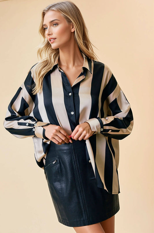 OVERSIZED STRIPED SATIN SHIRT - 43853T
