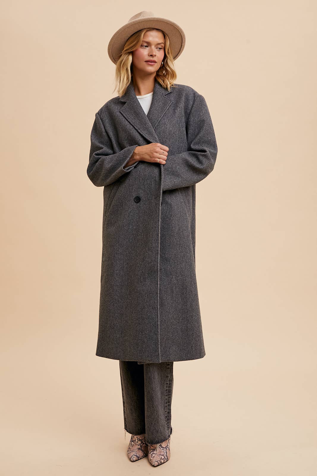 FELTED DOUBLE BREASTED LAPEL DUSTER COAT