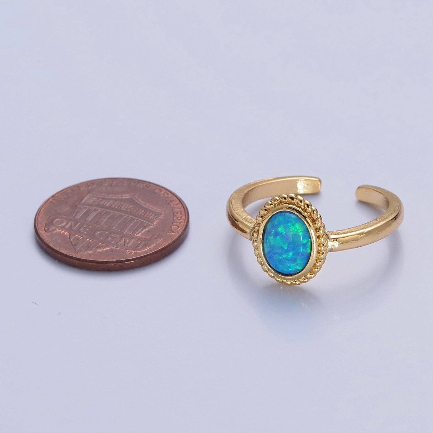 Ocean Blue Opal Gold Vintage Style Ring V-462 V-463