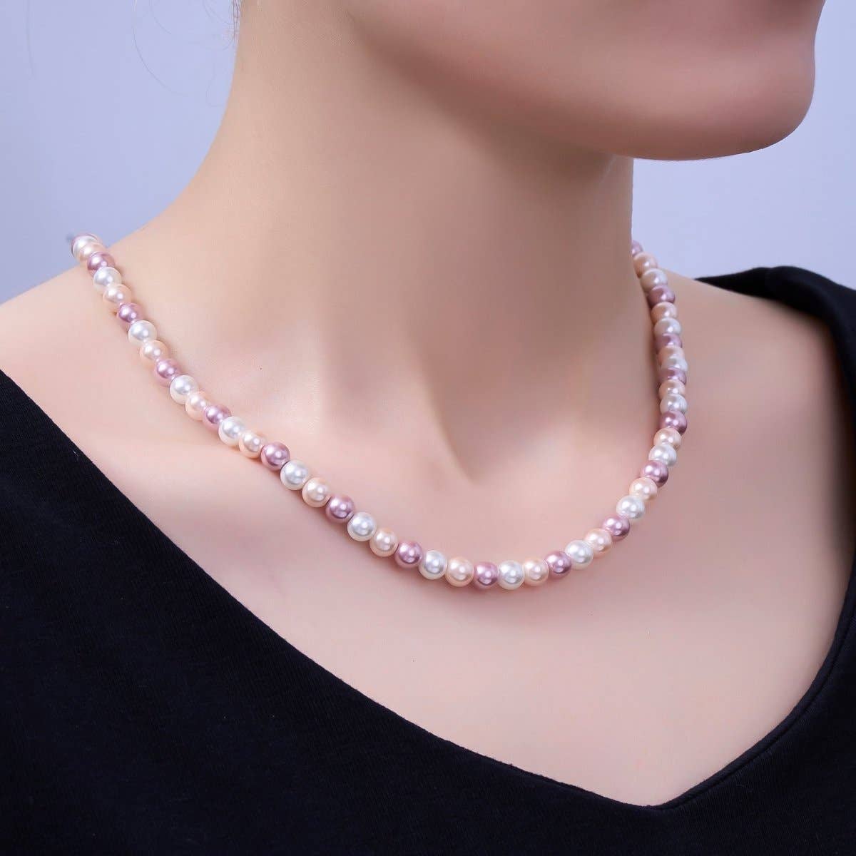 24K Gold Filled 4mm, 6mm Gradient White-Pink-Purple Shell Pearl 17 Inch Necklace | WA-2791 WA-2792