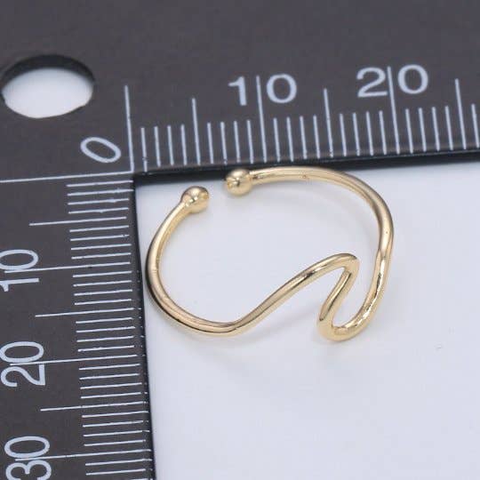Minimalist Ring Gold Open Ring Wave Curvy Ring, Thin Ring Gold Ring Dainty Stackable Ring Adjustable Ring.R-084
