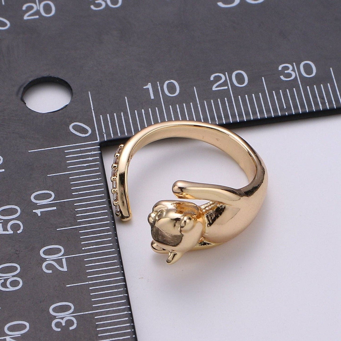 Gold Vermeil Ring Dainty Gold Cat Ring. Adjustable Ring Open Ring Gift For Birthday, Christmas, Gifts For Her. Cat Lover Jewelry Gift Idea