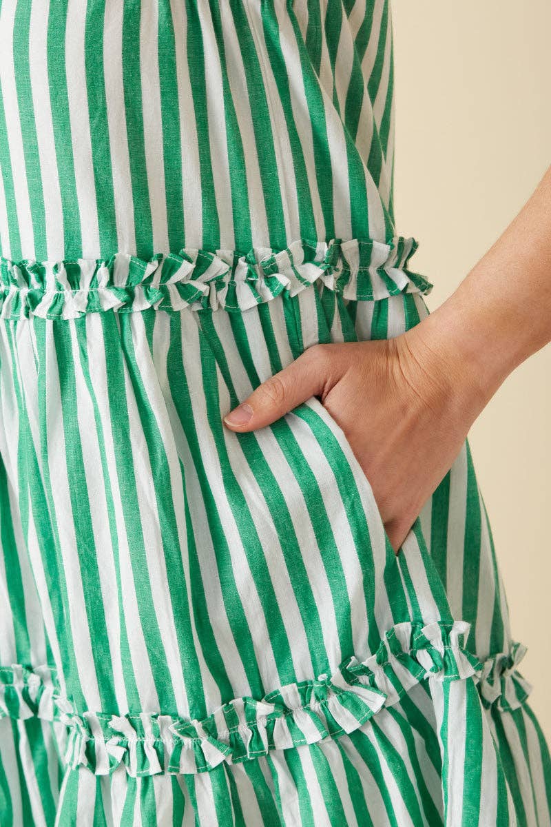 Womens Ruffle Trimmed Poplin Stripe Dress