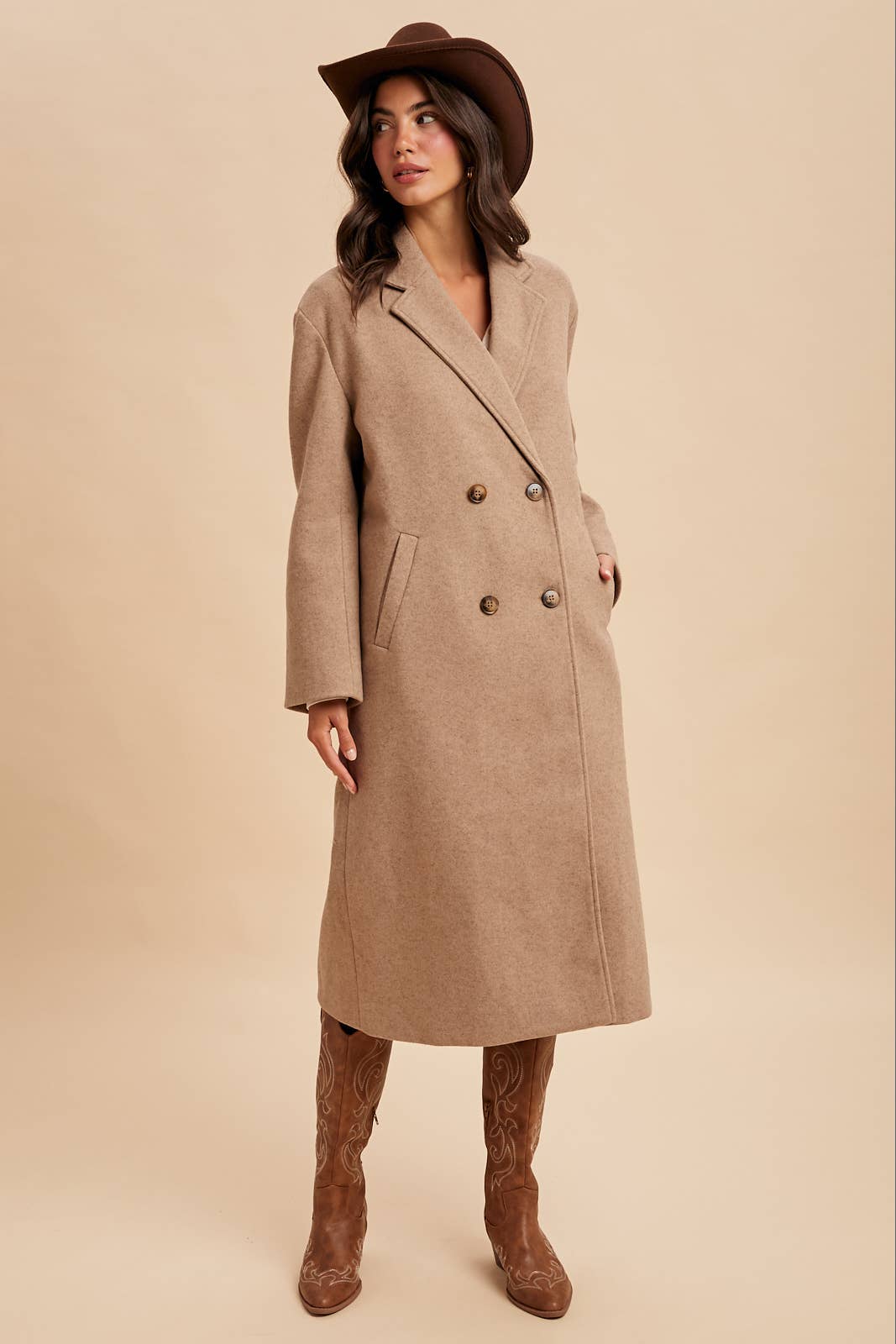 FELTED DOUBLE BREASTED LAPEL DUSTER COAT