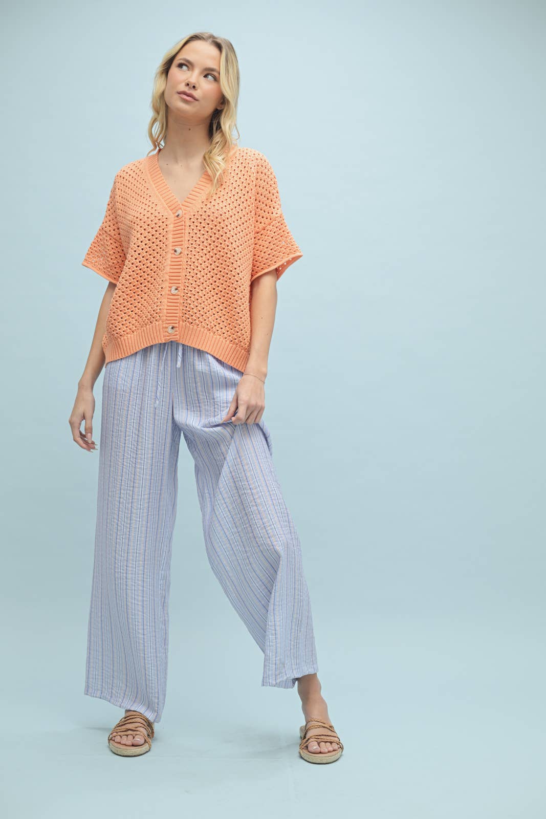 OPEN KNIT BUTTON-UP SWEATER TOP / WL24-9774