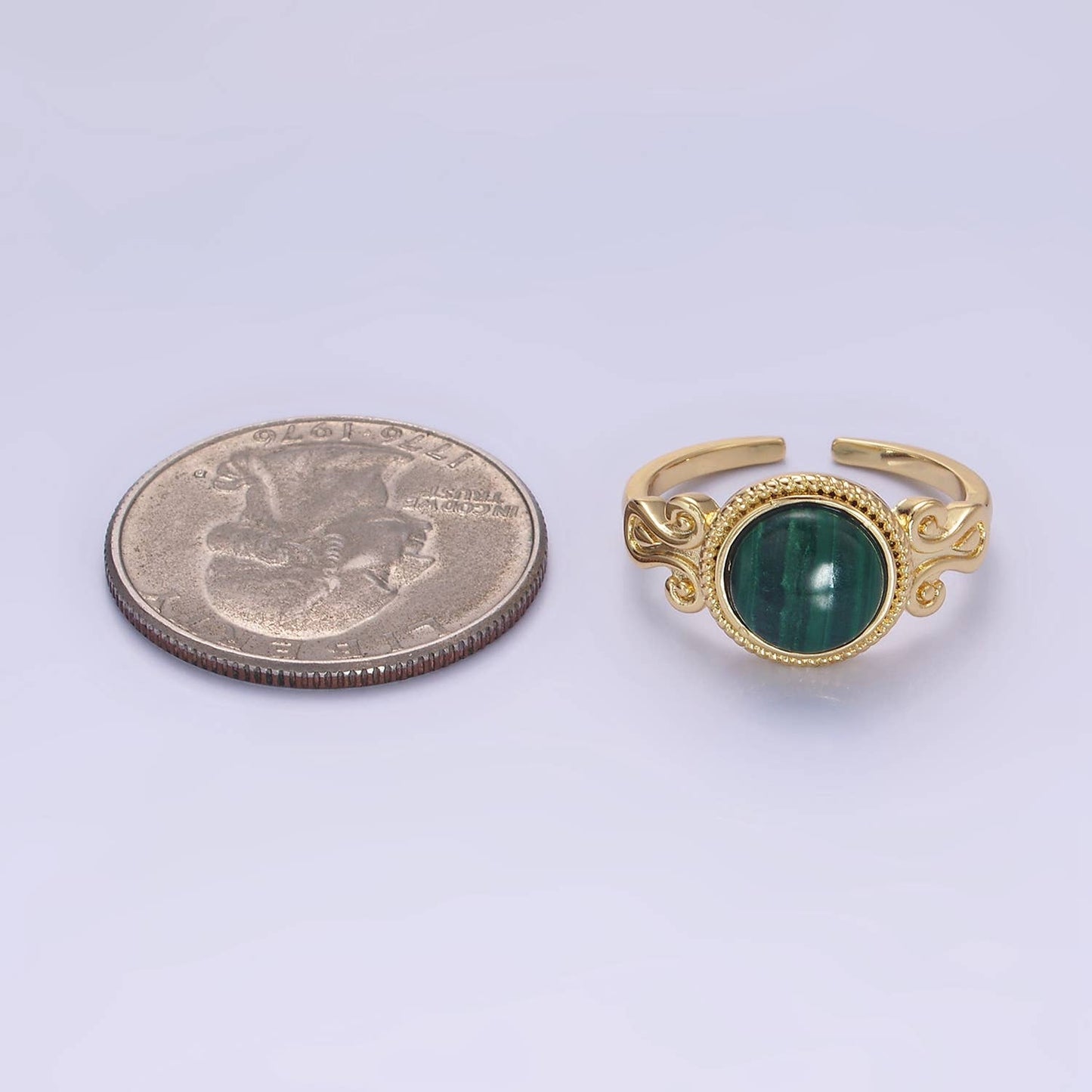 14K Gold Filled Malachite Croissant Bezel Artisan Ring