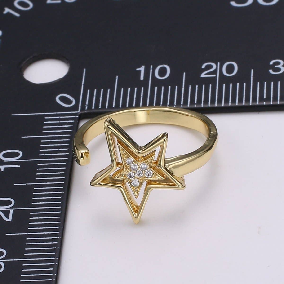 Dainty Star Ring 24K Gold Ring, CZ Celestial Ring Open Adjustable Gold Ring, Simple Gold Band R504