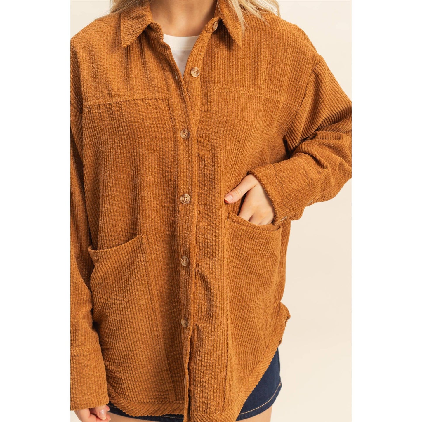 Classic Corduroy Shacket With Pockets