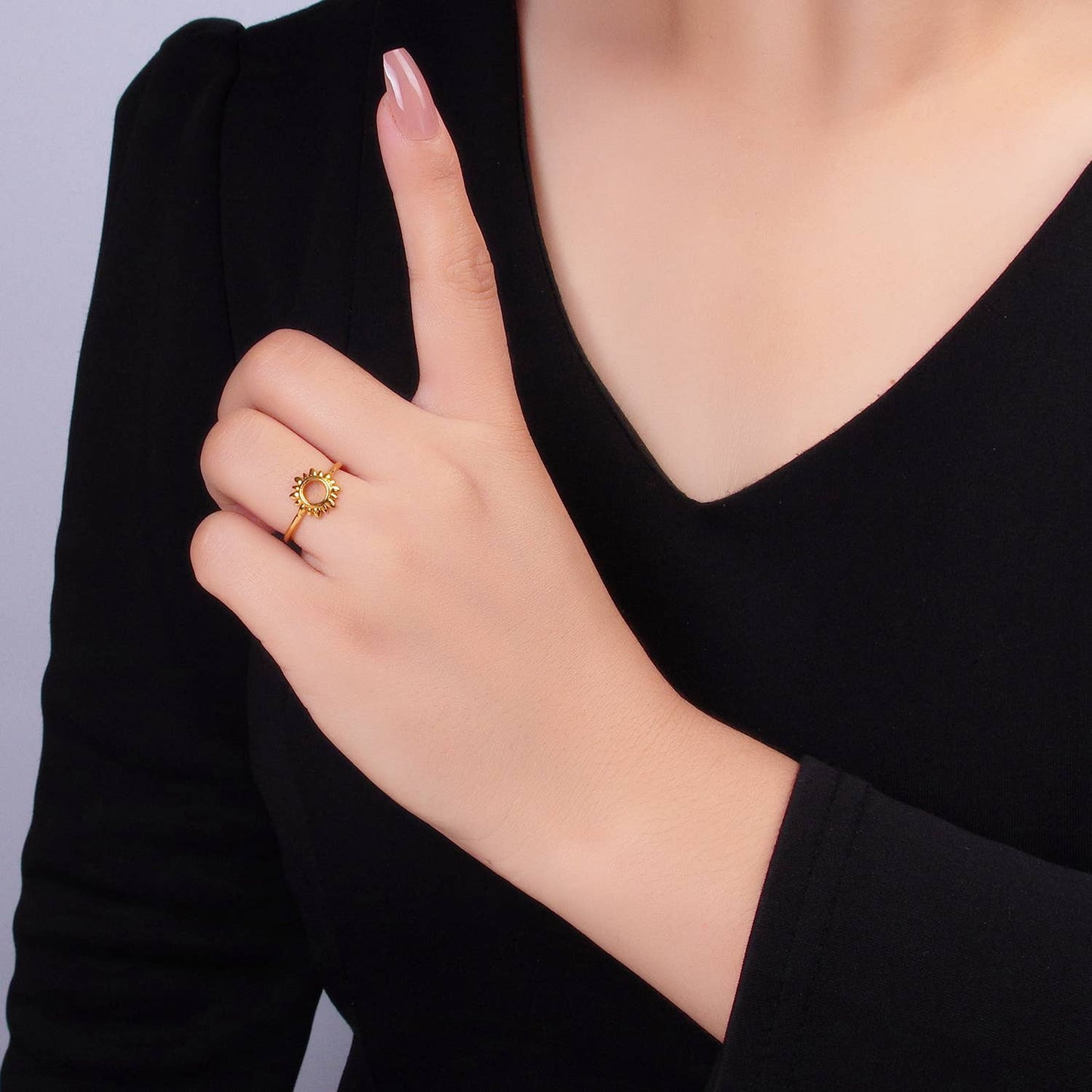 24K Gold Filled Minimalist Celestial Sun Open Ring | R018