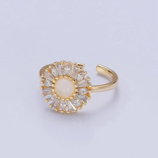 Gold Sun Ring Clear Baguette Ring Celestial Jewelry O-755