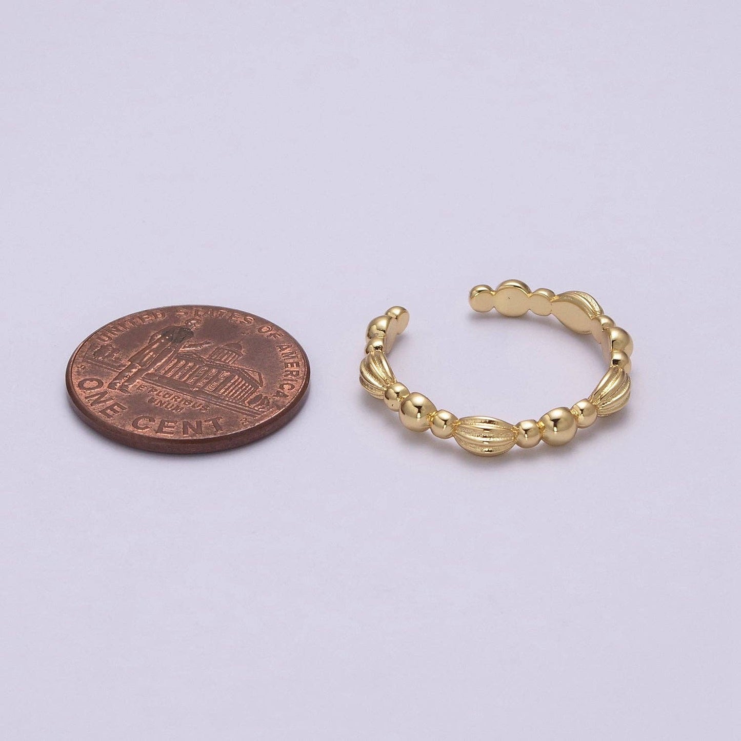 Vintage Style Ring Ball Beaded Cuff Ring Open Adjustable Gold Ring U-159