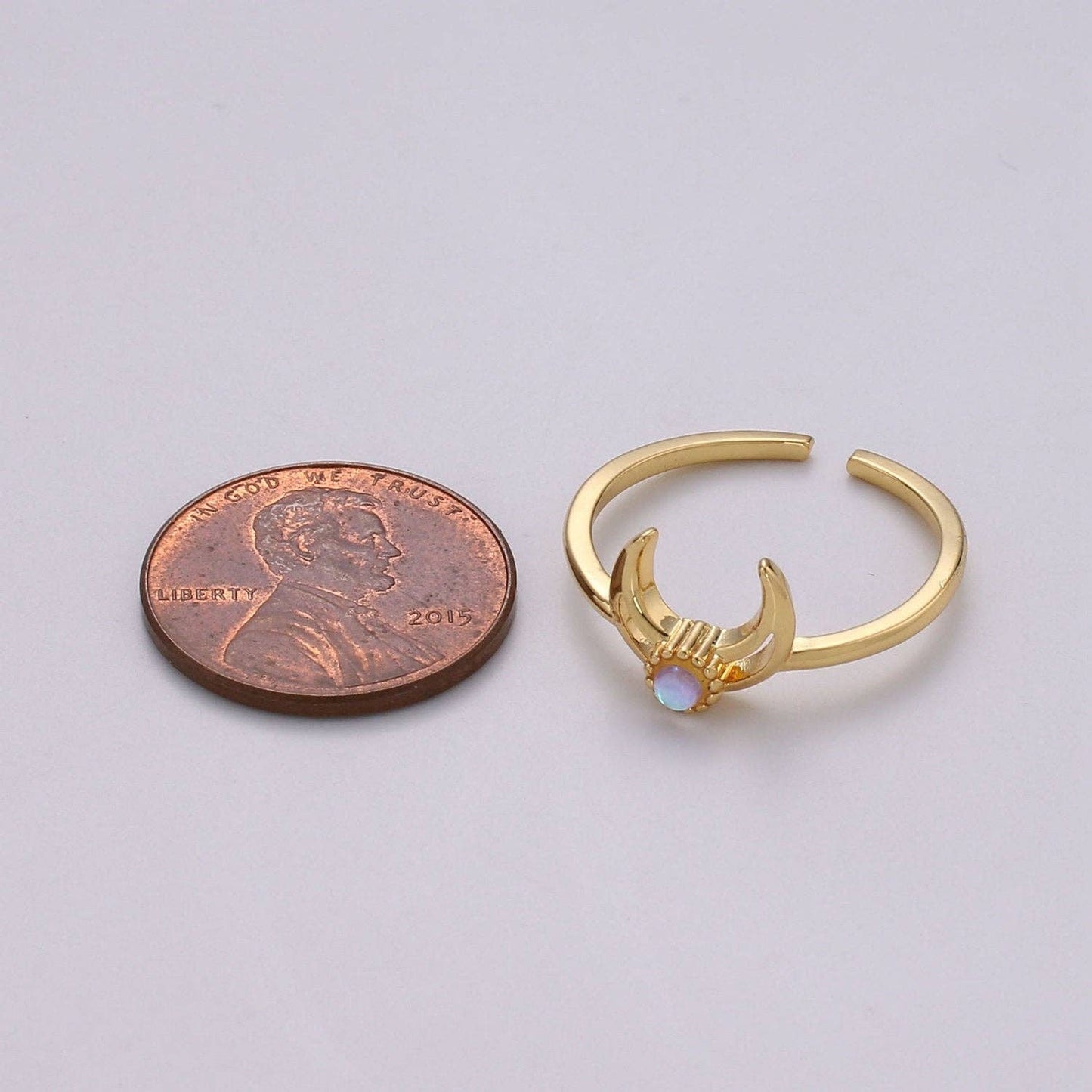 Crescent Moon Opal Ring, Moon Ring, October birthstone ring, Opal Moon Ring, Celestial Jewelry, Adjustable Gold Open Ring, Christmas gift R137
