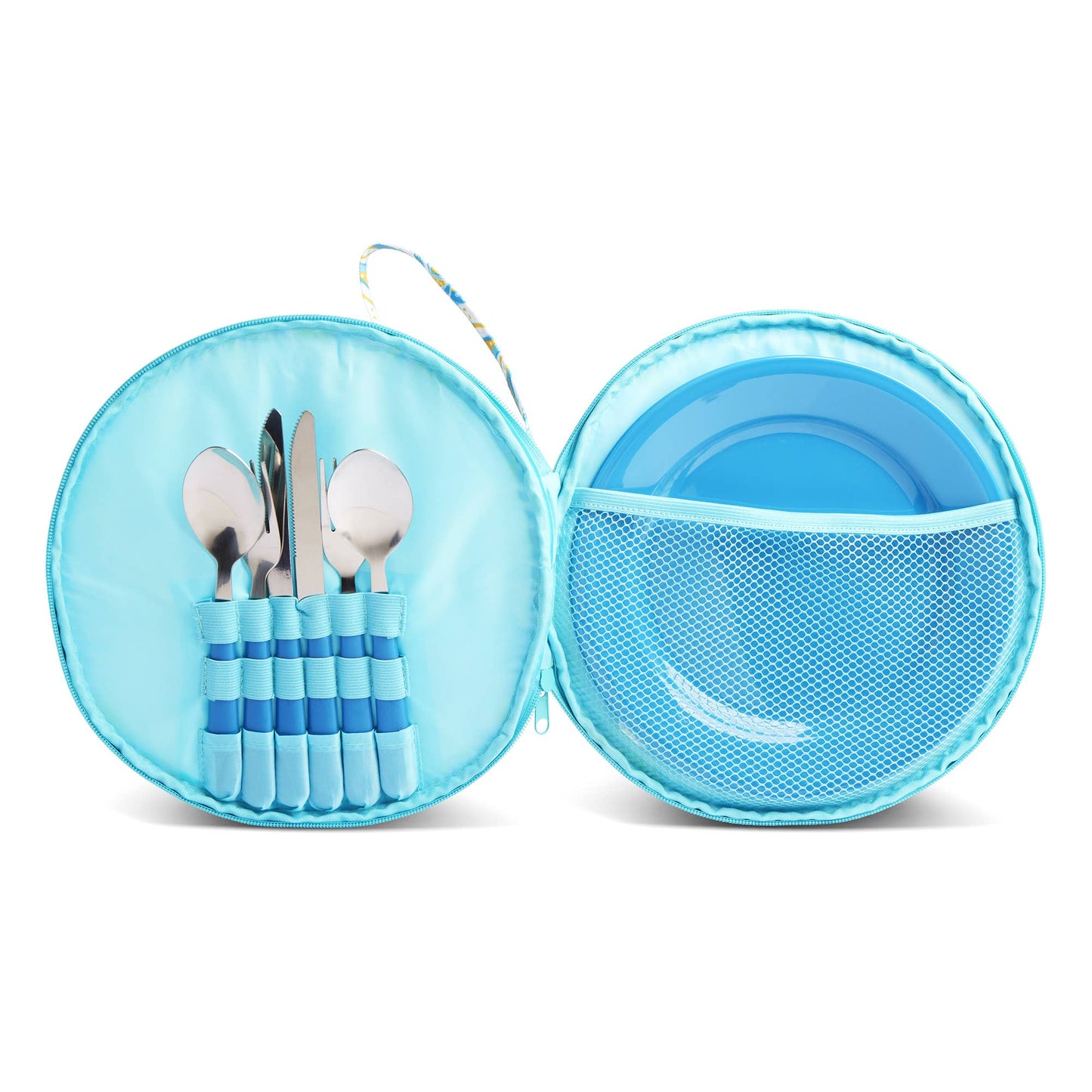 9pc Picnic Pouch Set - Blue Tropical