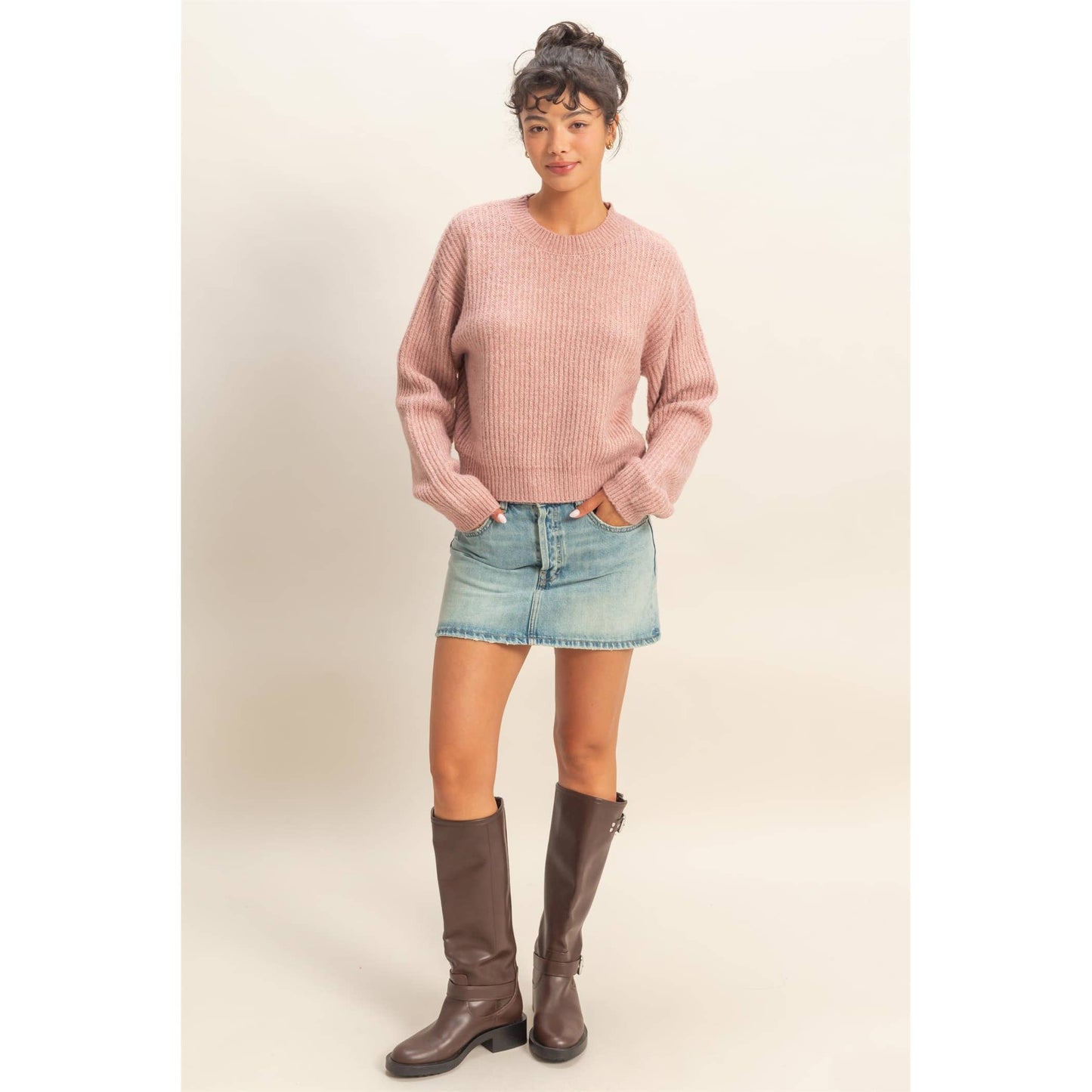 Ribbed Crew Neck Sweater