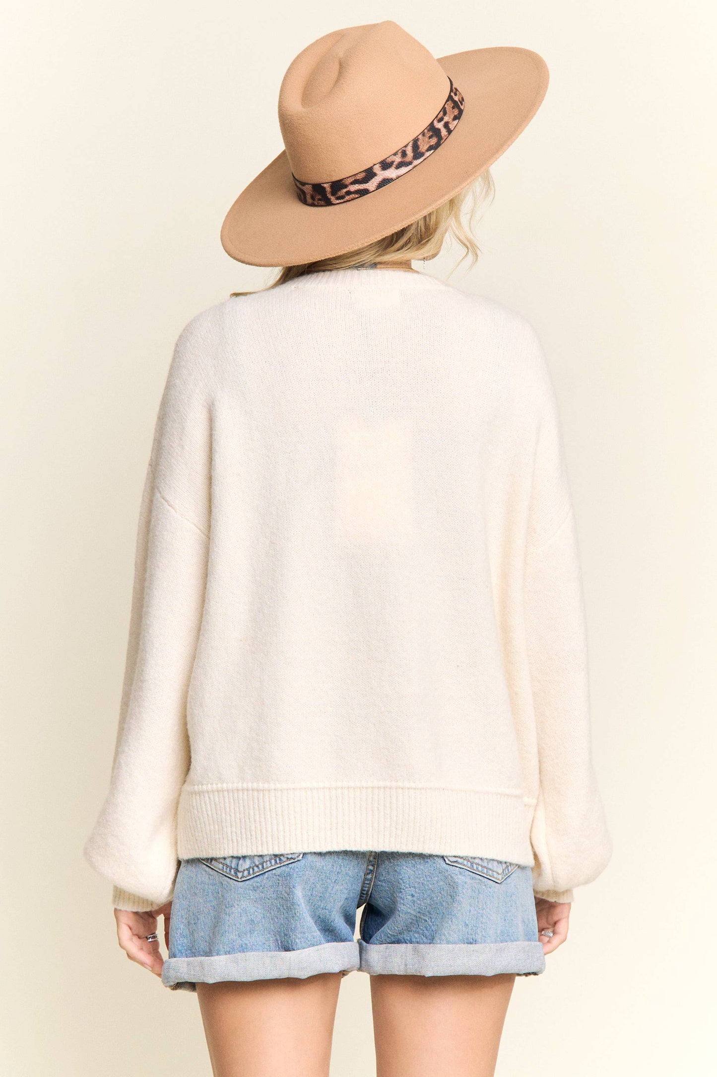 LESW4070-CREW NECK KNIT SWEATER BOW EMBROIDERY