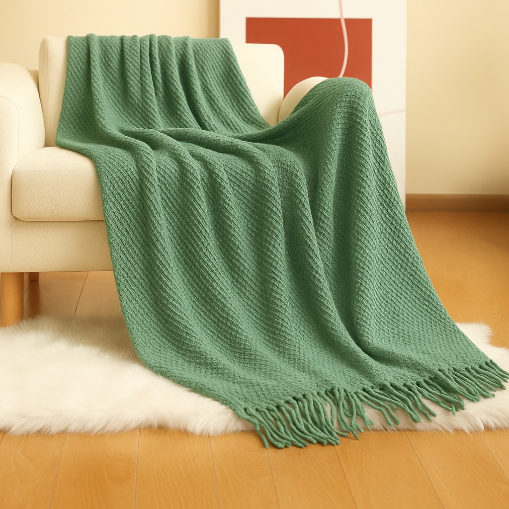 Knit Textured 50x60 Inch Throw Blanket with Fringe