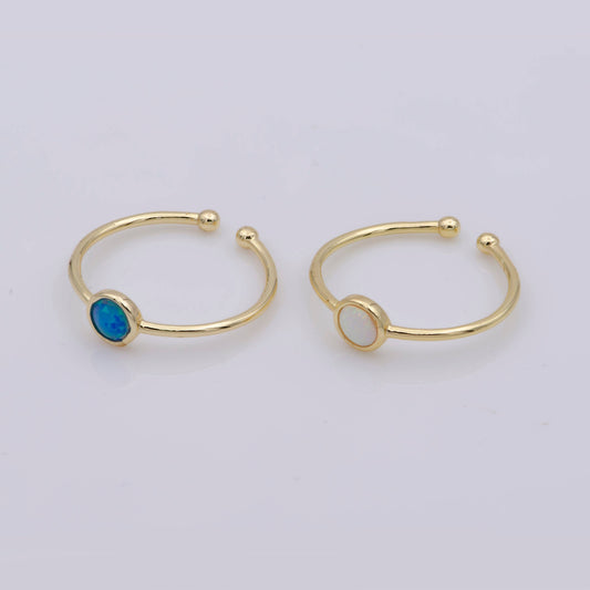 Dainty 18K Gold Filled Round Opal Stone Adjustable Ring, Blue Opal & White Opal Stacking Ring O524, O525