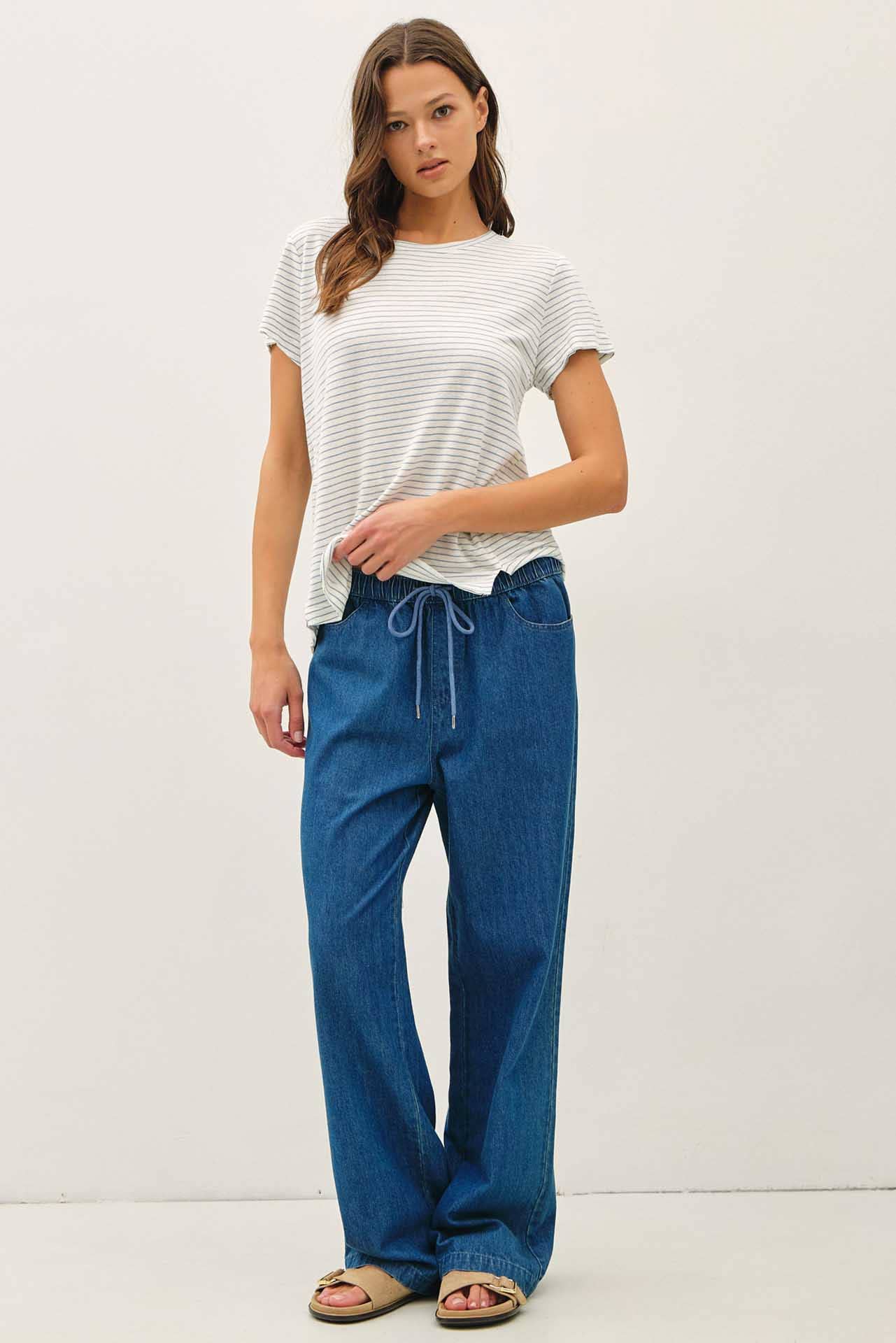 ULTRA COMFY PULL ON WIDE LEG DENIM PANTS