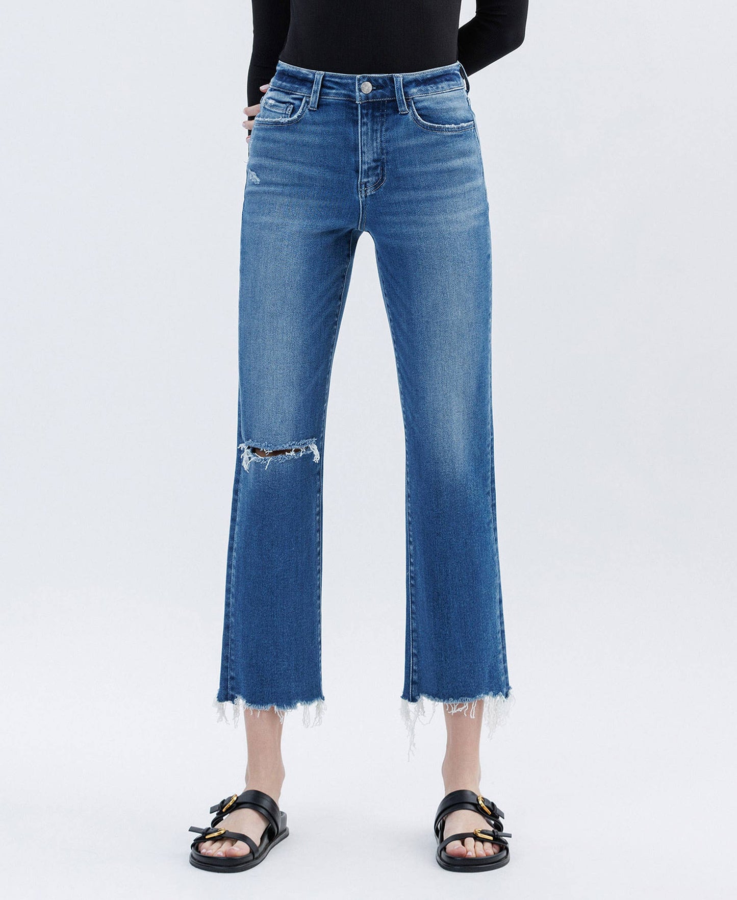 HIGH RISE DISTRESSED CROP STRAIGHT JEANS LV1669