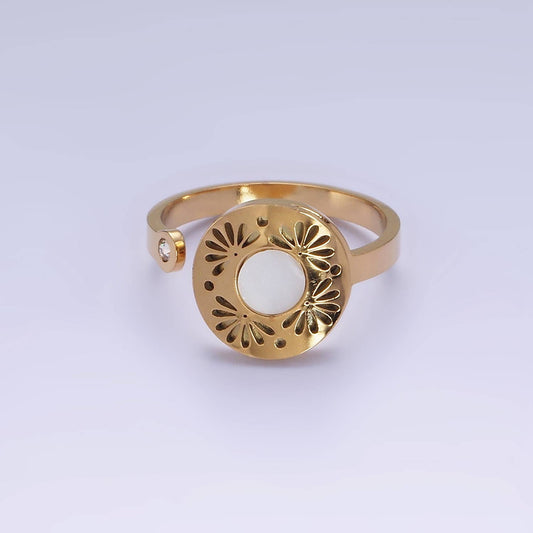 Stainless Steel Shell Open Flower Petal Filigree Round Ring