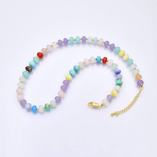18K Gold Filled Multicolor Pastel Gradient Gemstone 18 Inch Necklace | WA-3305