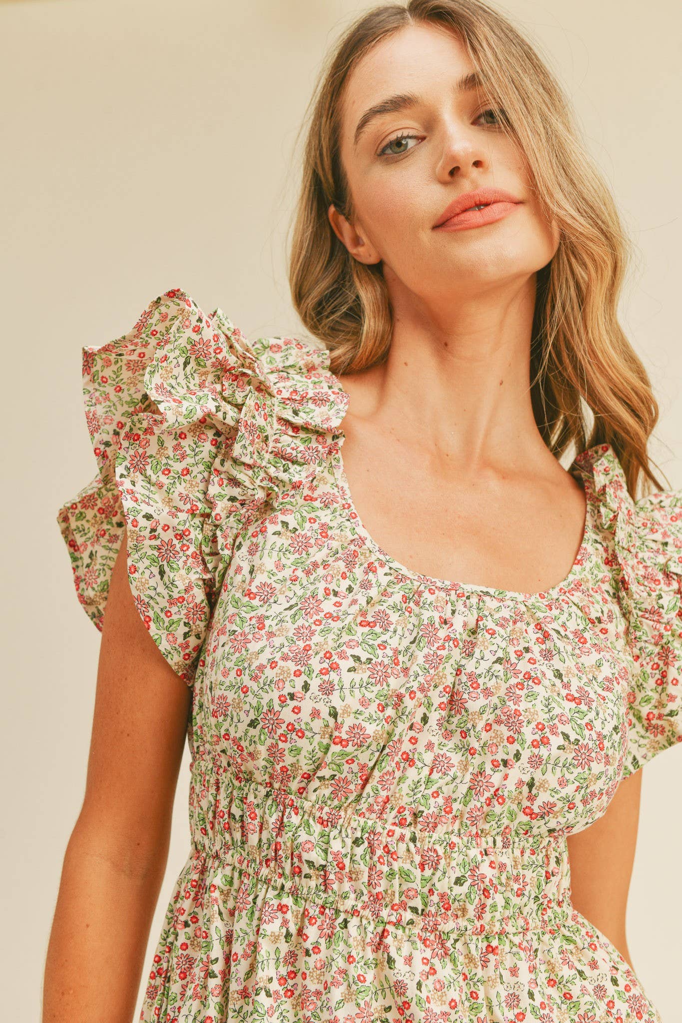 FLORAL PRINT FLUTTER SLEEVE MINI DRESS MDR1824