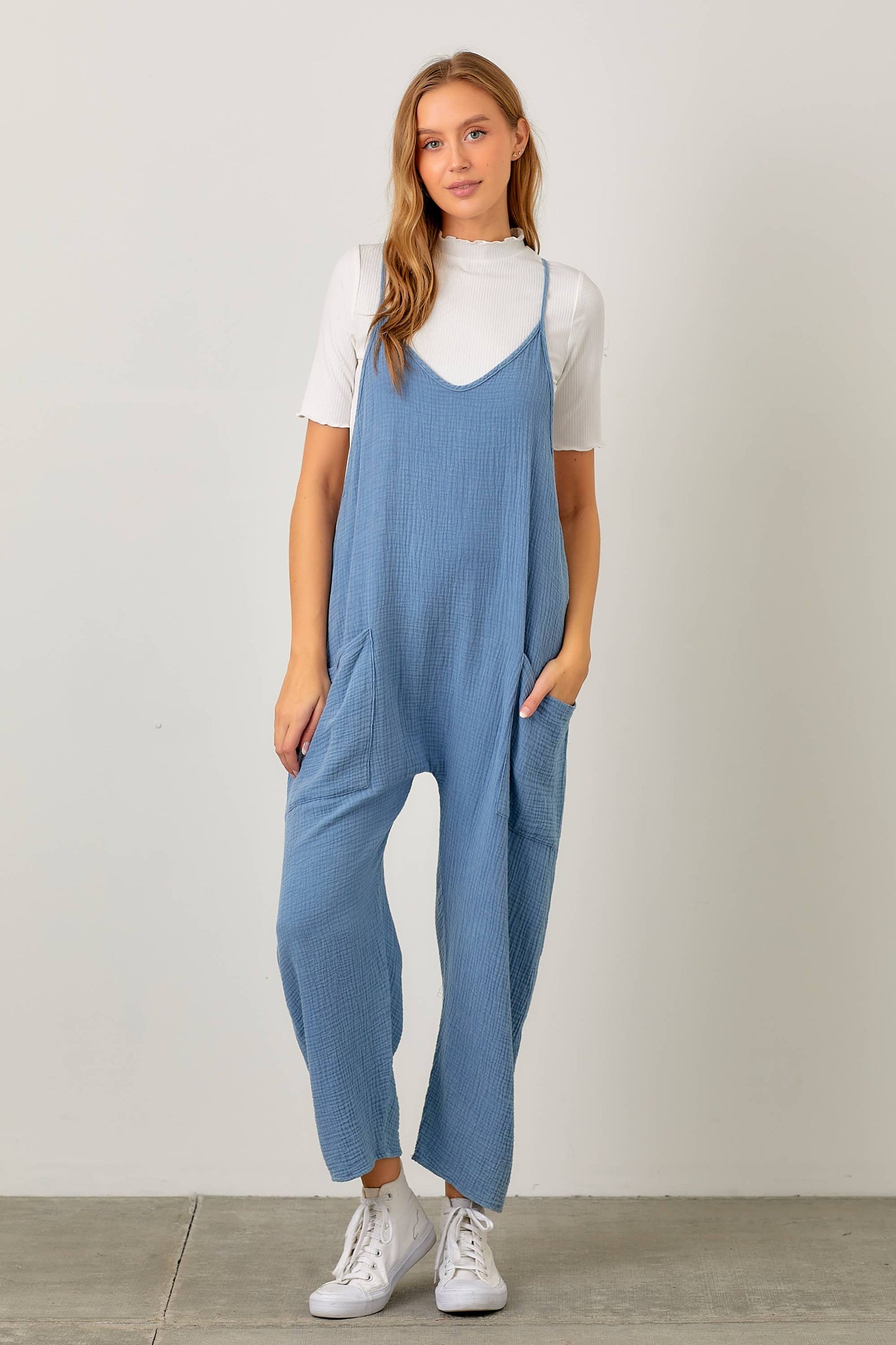 SPAGHETTI STRAP JUMPSUIT W/ POCKET DETAIL