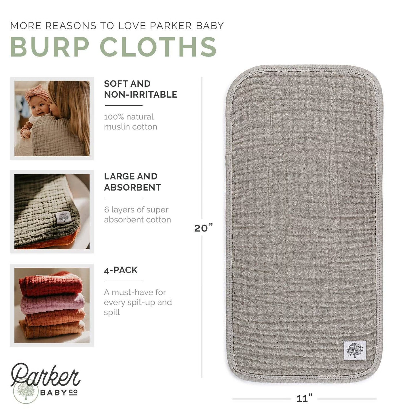 Grey Set - Muslin Burp Cloths (4 Pack)