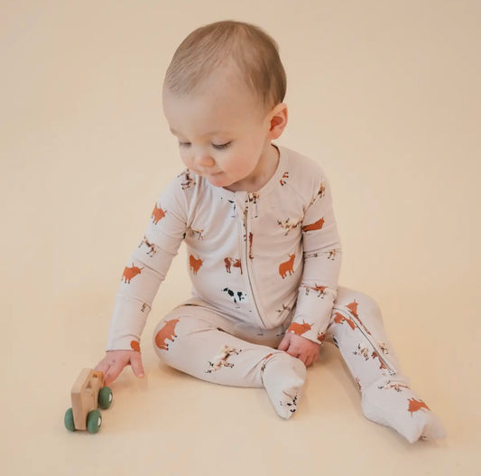 Cow Zipper Pjs - Oatmeal