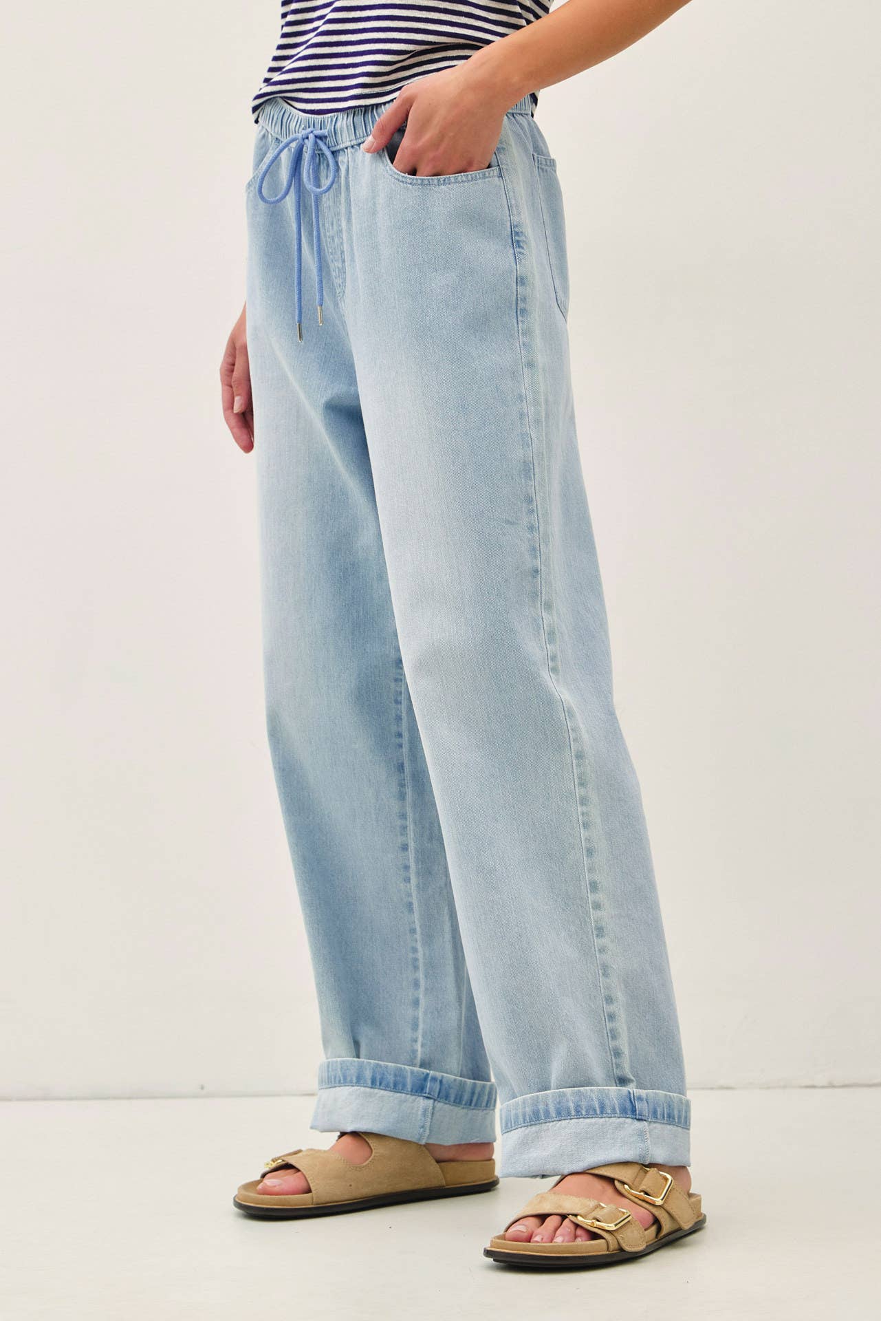 ULTRA COMFY PULL ON WIDE LEG DENIM PANTS
